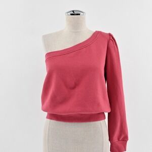 ALC Womens Crane One Shoulder Sweatshirt Size L Red Asymmetric Casual Pullover